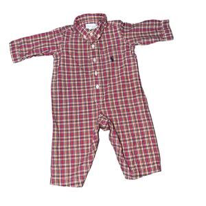 Ralph Lauren baby boy plaid cotton jumpsuit red, blue,yellow, white size 6months